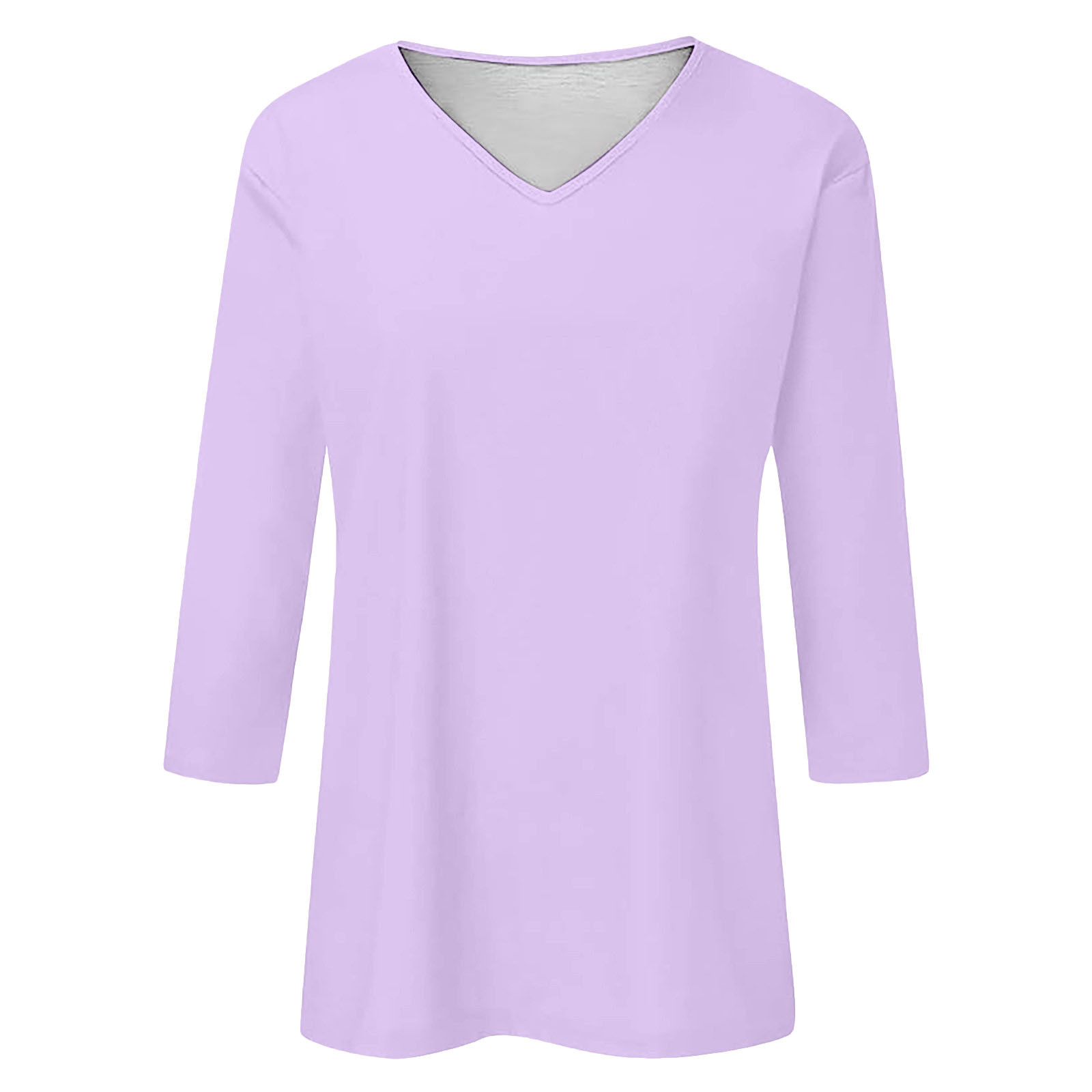 thumbnail image 5 of Camiseta básica de verano informal de color liso con cuello en V para mujer - Poliéster, manga 3/4, aberturas laterales - S-XXL, 5 of 5